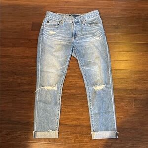 AG Jeans Relaxed Slim Fit the Nolan Ankle - Distressed Light Wash Jeans